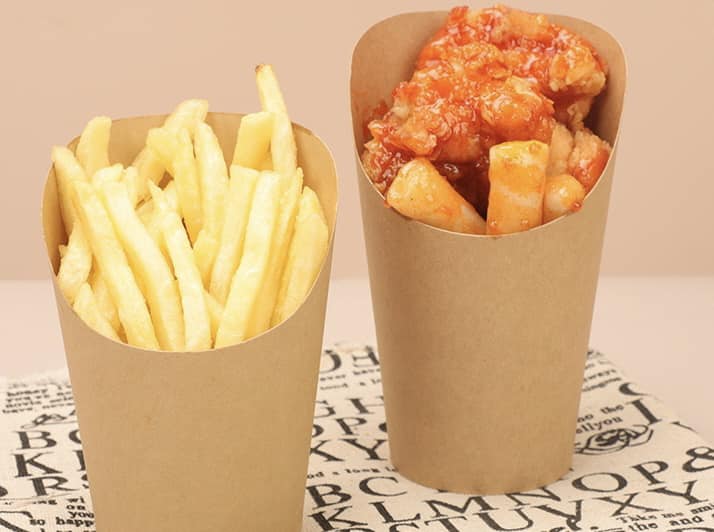 Handheld cup-style packaging for snacks, desserts, and ice cream.